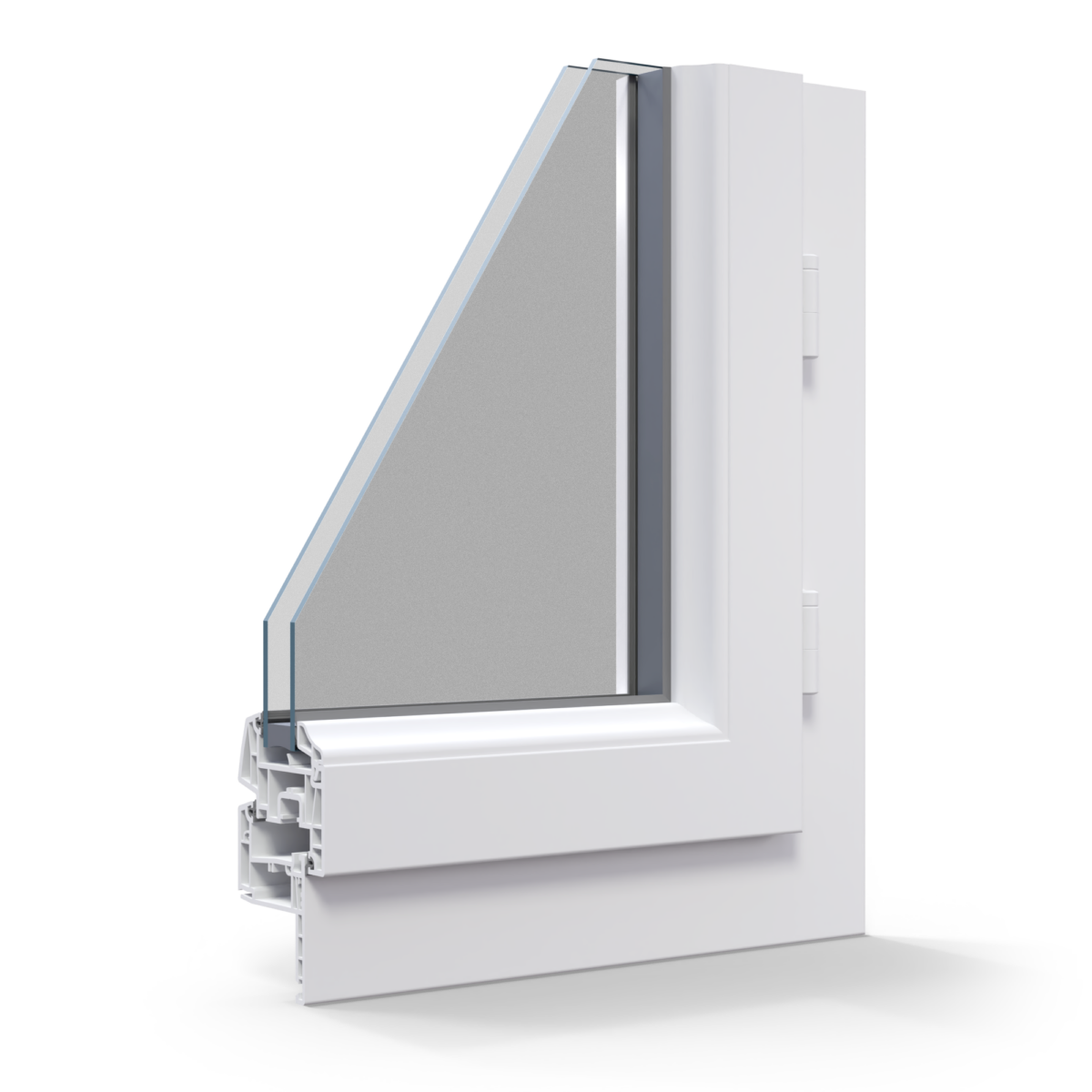 Coupe technique fenêtre PVC ouvrant bombé 60 mm Concerto