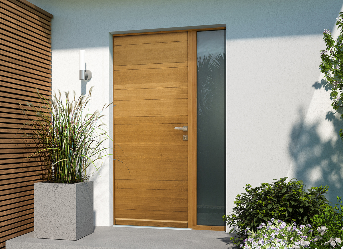 Porte d'entrée bois monobloc contemporaine Horizon