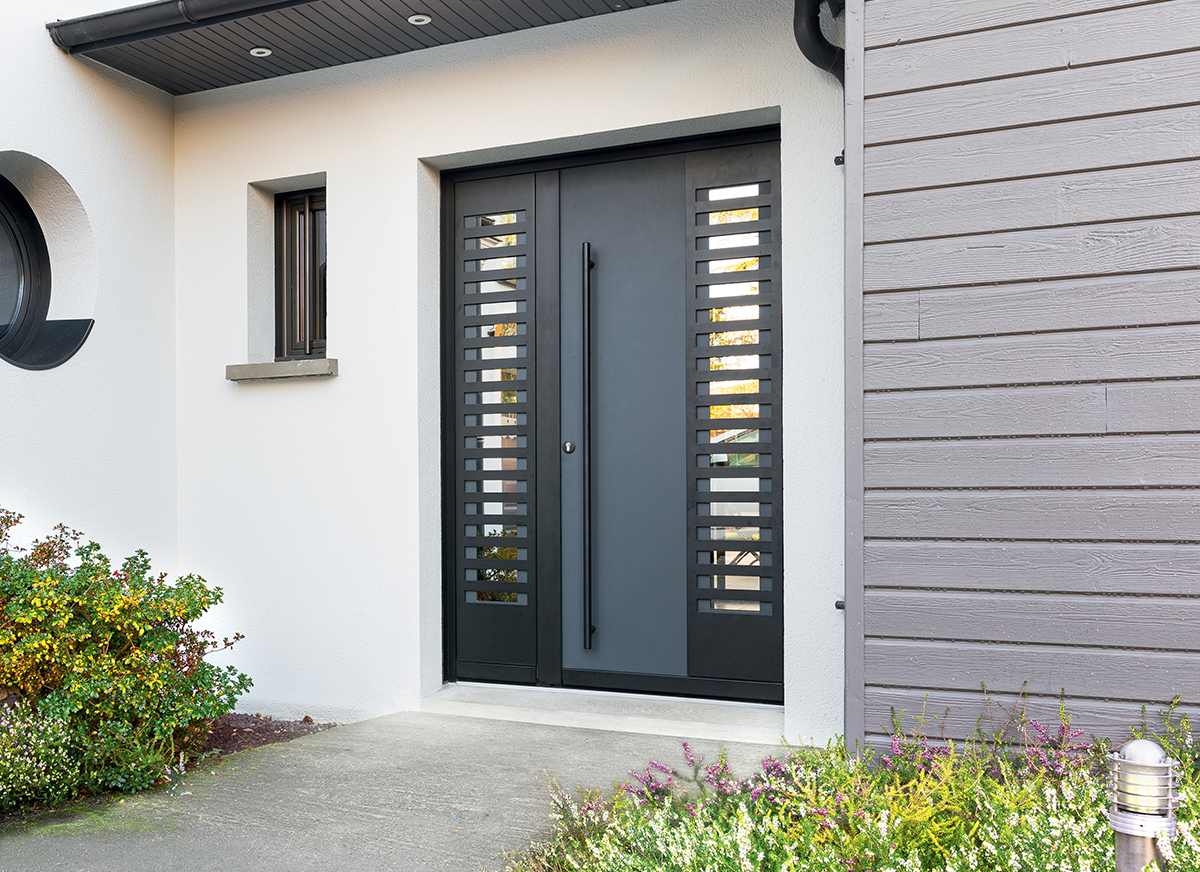 Porte d'entrée Aluminium Monobloc modèle Luma A avec semi-fixe