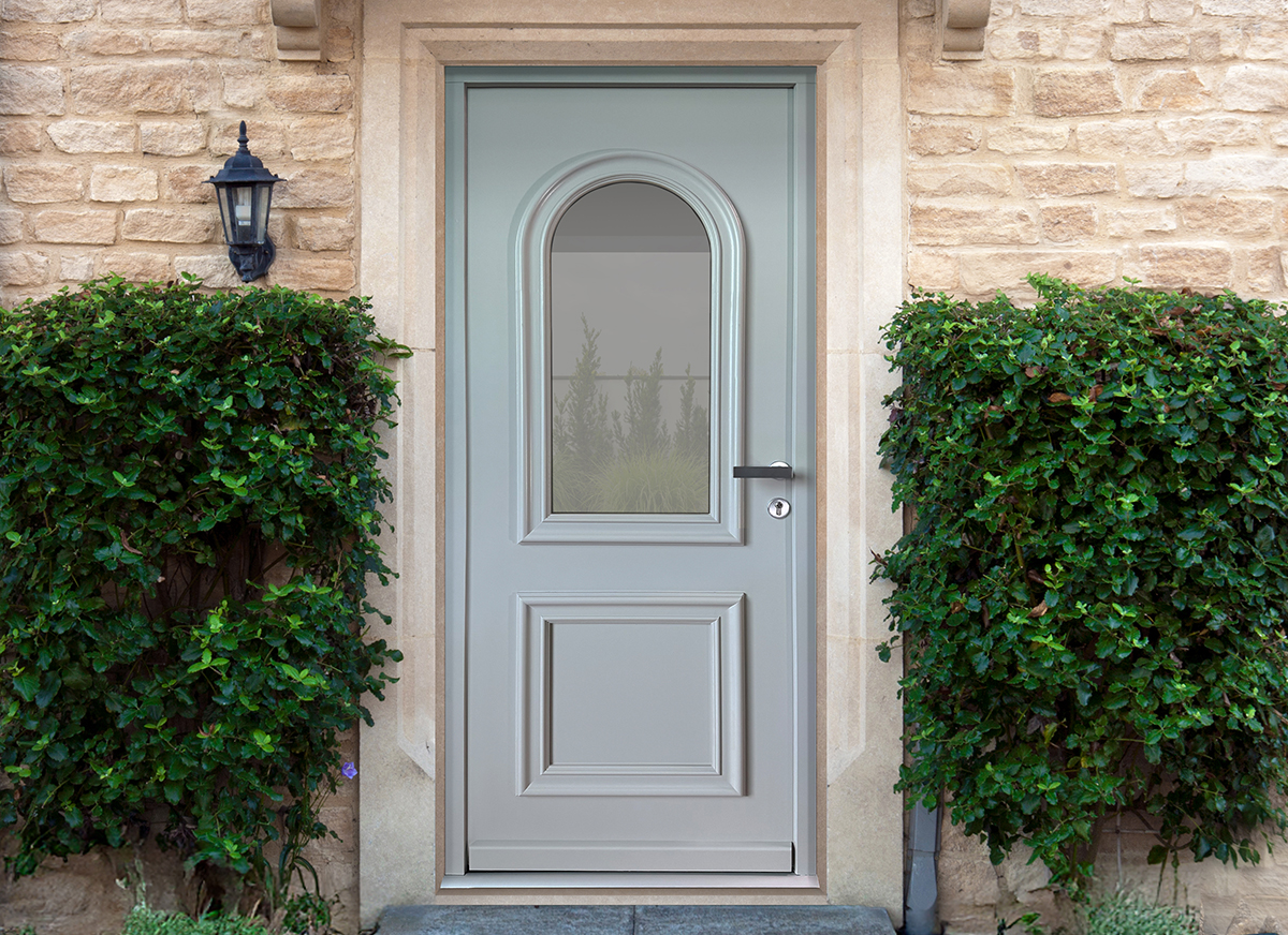 Porte d'entrée Bois monobloc Classique Toscane coloris Gris