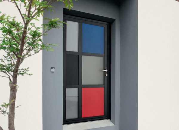 Porte d'entrée aluminium à panneaux contemporaine