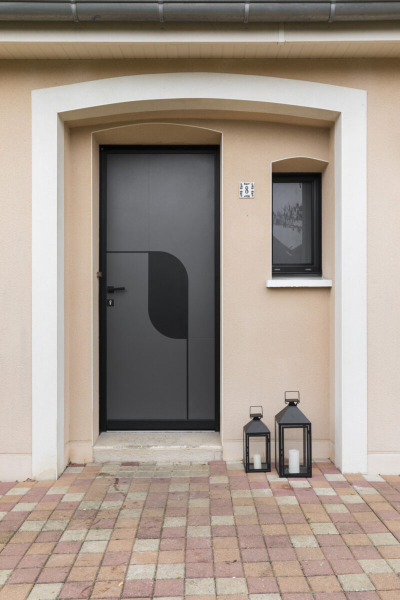 Porte d'entrée ALU Monobloc Art Deco Gris basalte RAL 7012