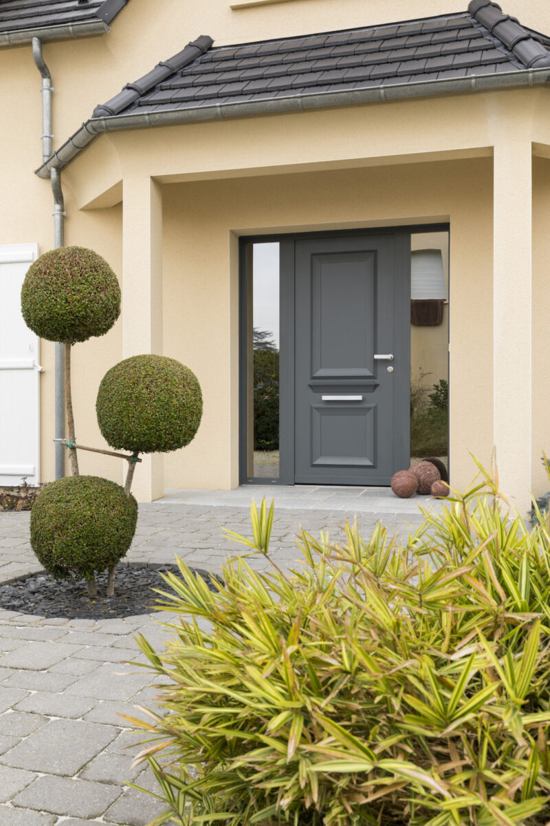 Porte d'entrée ALU Monobloc Diva avec fixes latéraux coloris Gris basalte RAL 7012