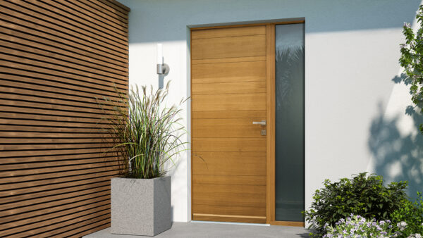 Porte d'entrée Bois Monobloc avec fixe modèle contemporain Horizon